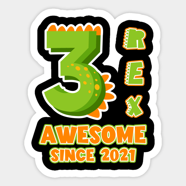 3rd Birthday Dinosaurs Themed Bday Gift For Boys Kids Sticker by truong-artist-C